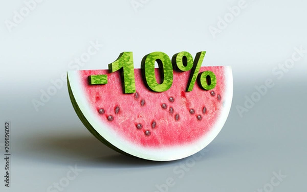 Fototapeta 3D rendering; watermelon and 10%