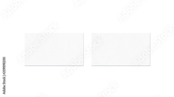 Obraz Blank white two business cards mock up, top view, isolated, 3d rendering. Namecard design mockup front and back view. Calling papersheet template for company name, phone number, email address.