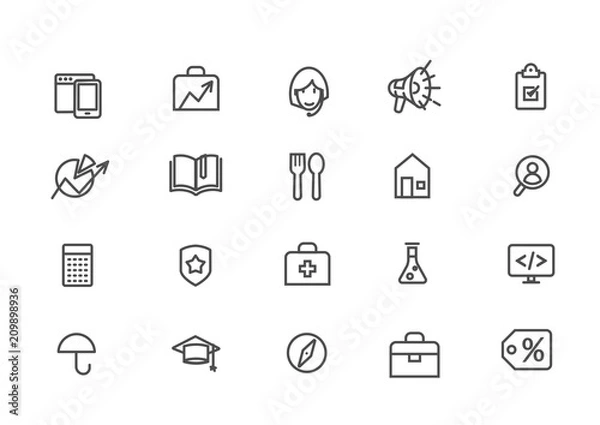 Obraz A set of linear icons of various services. Icons of various services. Icons of various services for the site. Linear style. Vector illustration Eps10 file