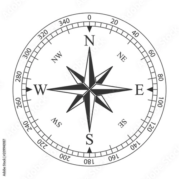 Fototapeta Creative vector illustration of wind rose magnetic compass isolated on transparent background. Art design for global travel, tourism, exploration. Concept graphic element for navigation, orientation