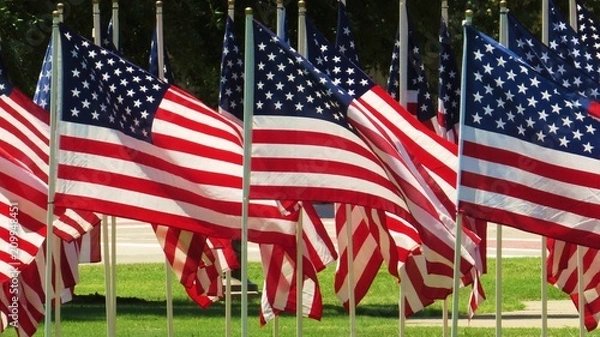 Fototapeta United States flag flying on summer day in a display of patriotism 