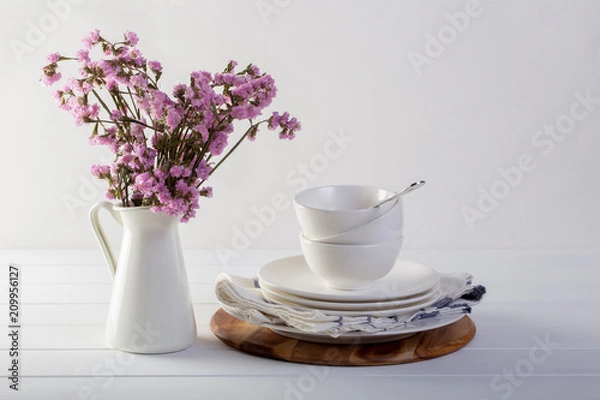 Obraz Flower arrangement on table served for dinner