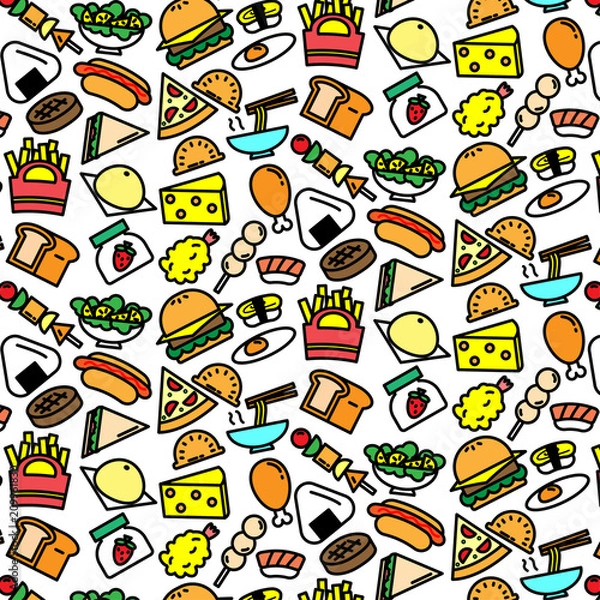 Fototapeta Colorful pattern background of variety food icon on white background