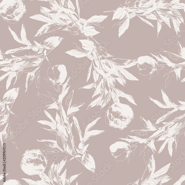 Obraz Peony flower silhouette seamless pattern