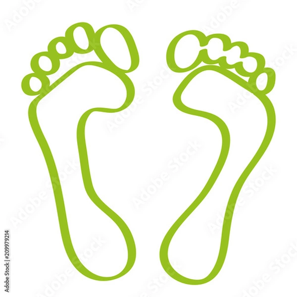 Fototapeta Handgezeichnete Fußabdrücke in hellgrün