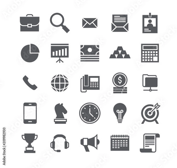 Fototapeta Simple flat high quality vector icon set,Business basic objects, profiles, presentations, support, management, marketing, and more.48x48 Pixel Perfect.