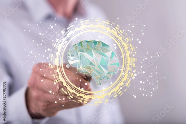 Fototapeta Man touching an intelligence concept