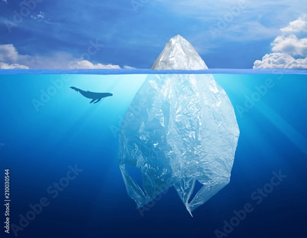 Obraz plastic bag iceberg with dolphin, environment pollution