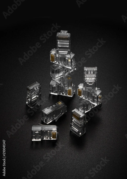 Fototapeta Set of electro connectors on a dark background