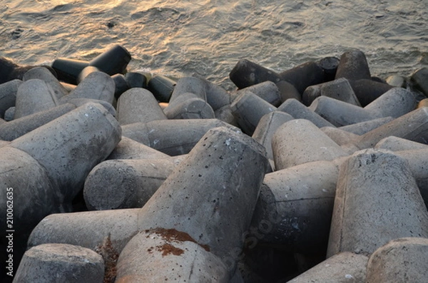 Obraz Tetrapods. Breakwater background, texture close up