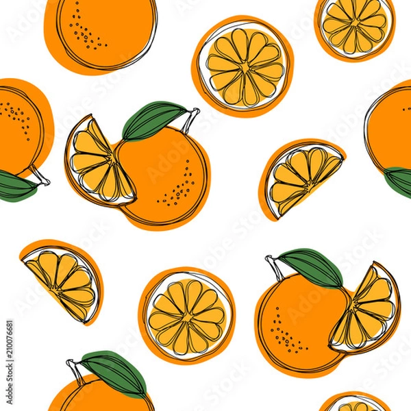 Fototapeta Seamless pattern with oranges and leaves. Vector texture illustration.