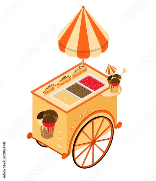 Obraz Ice cream street food. 3D isometric view. Vector illustration.