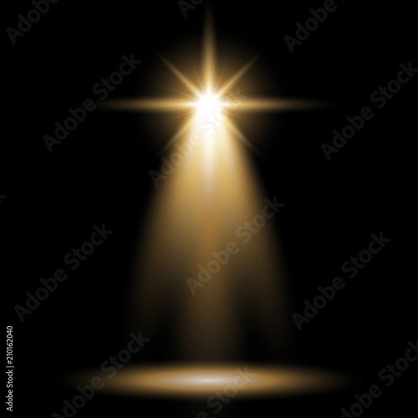 Fototapeta Spotlight glow effect, light beam, golden color