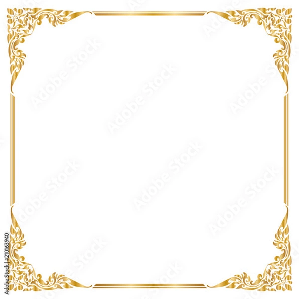 Fototapeta Decorative frame and border, Square frame, Golden frame, Thai pattern, Vector illustration