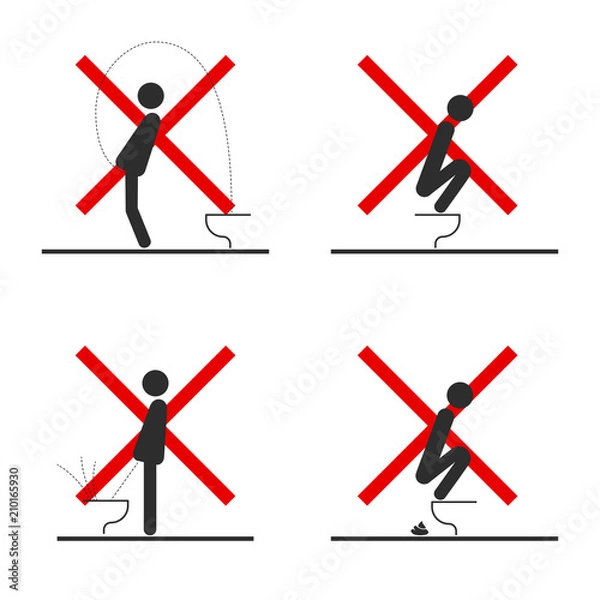 Fototapeta WC Toilet hygiene. Set of sign and symbol of toilet rules.