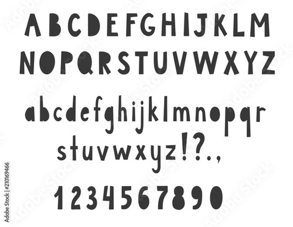 Fototapeta Scandinavian font with uppercase and lowercase letters. Vector illustration.