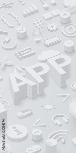 Fototapeta Grey 3d app background with web symbols.
