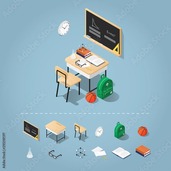 Obraz Isometric School Desk Illustration