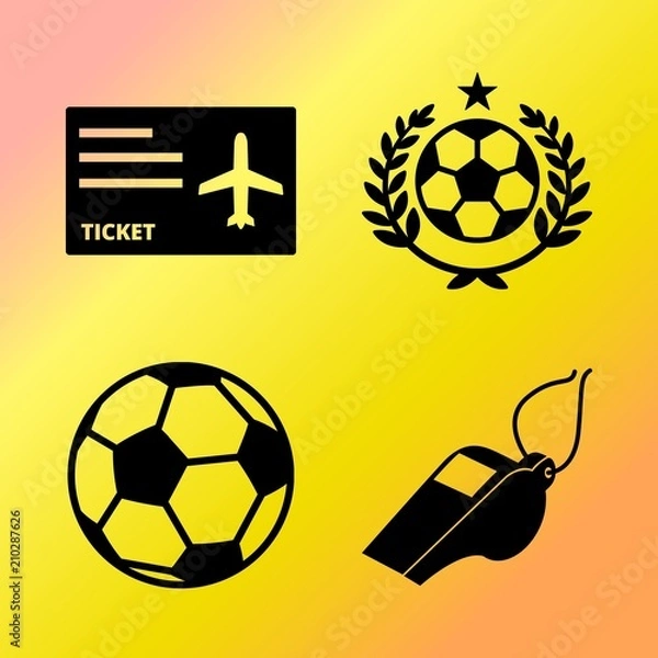 Obraz Vector icon set  about soccer with 4 icons related to stationary, whistle, ticket, attack and russian