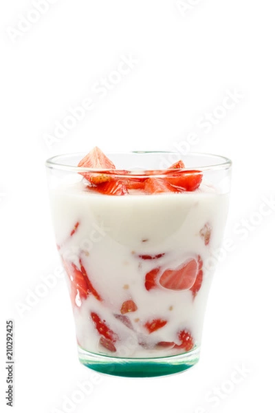 Fototapeta Fresh strawberry with sour cream in a bowl
