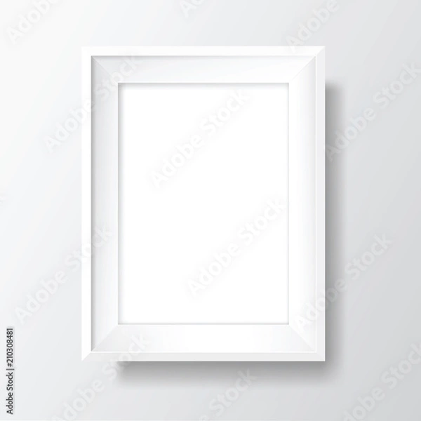 Fototapeta A4 Pusta biała ramka na białej ścianie. Szablon wektor