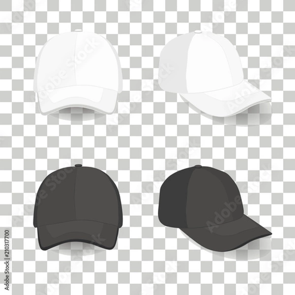 Fototapeta set of realistic black and white baseball cap