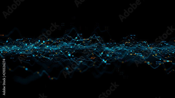 Fototapeta Renderowania 3D abstrakcyjne tło z wykresem z cząstek kropek. Wykres finansowy ze szczegółami. Złożone, powtarzalne wykresy.