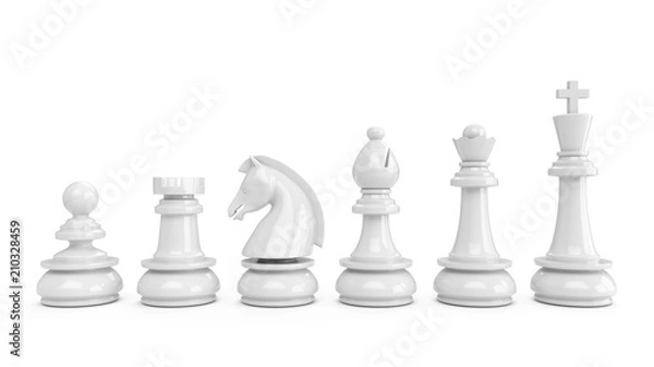 Fototapeta 3D Rendering White chess pieces isolated on white background