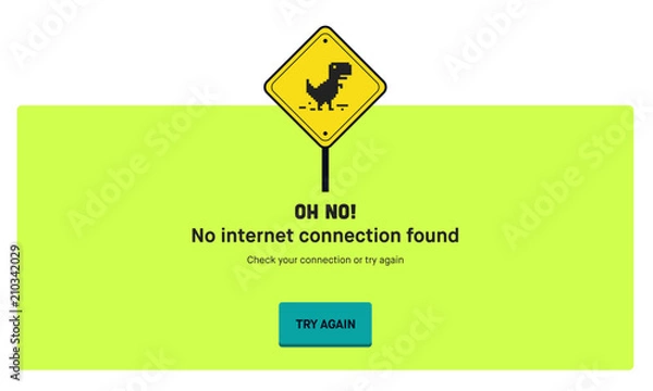 Obraz No Internet Webpage design concept. Vector illustration concept of the pixelated dinosaur icon. Web Page not loading/opening