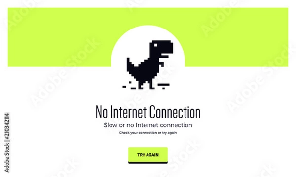 Fototapeta No Internet Webpage design concept. Vector illustration concept of the pixelated dinosaur icon. Web Page not loading/opening