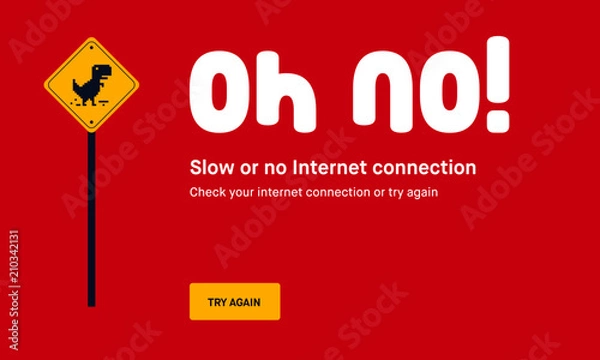 Obraz No Internet Webpage design concept. Vector illustration concept of the pixelated dinosaur icon. Web Page not loading/opening