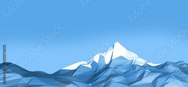 Fototapeta Low poly background with the image of high mountains against the sky. 3d illustration