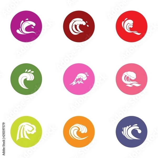 Fototapeta Wavelength icons set. Flat set of 9 wavelength vector icons for web isolated on white background