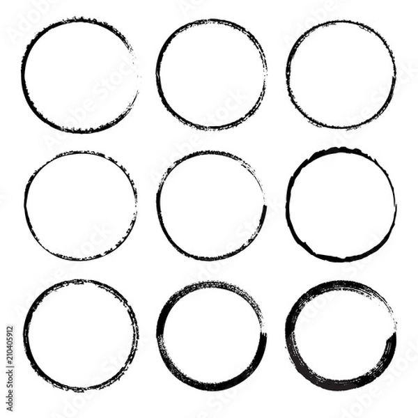 Obraz Grunge circle frames. Round brush strokes