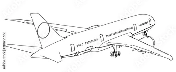Fototapeta Airplane lines illustration. Abstract vector aircraft on the white background