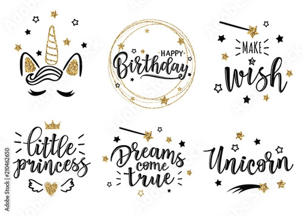 Fototapeta Vector gold greeting set
