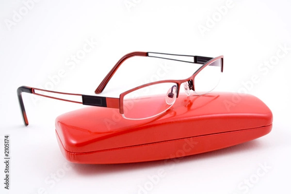 Fototapeta red glasses, specs, spectacles with red case