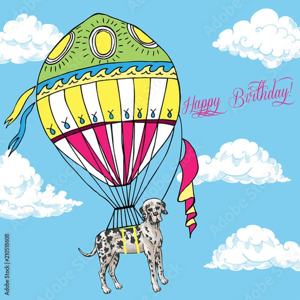 Fototapeta  Background with Great Dane and air balloon