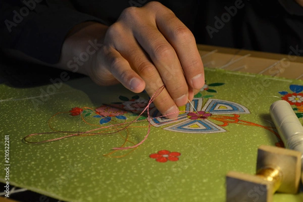 Fototapeta 江戸刺繍の職人技