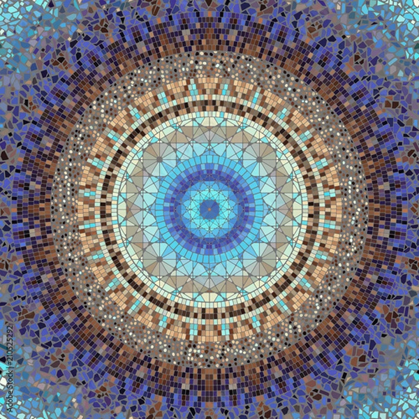 Obraz Seamless background pattern. Round mosaic art pattern of different tile textures.