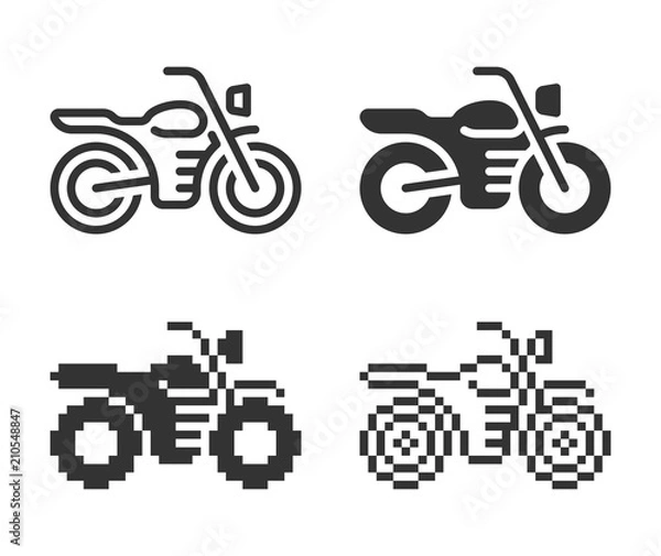 Obraz Monochromatic motorcycle icon in different variants: line, solid, pixel, etc.