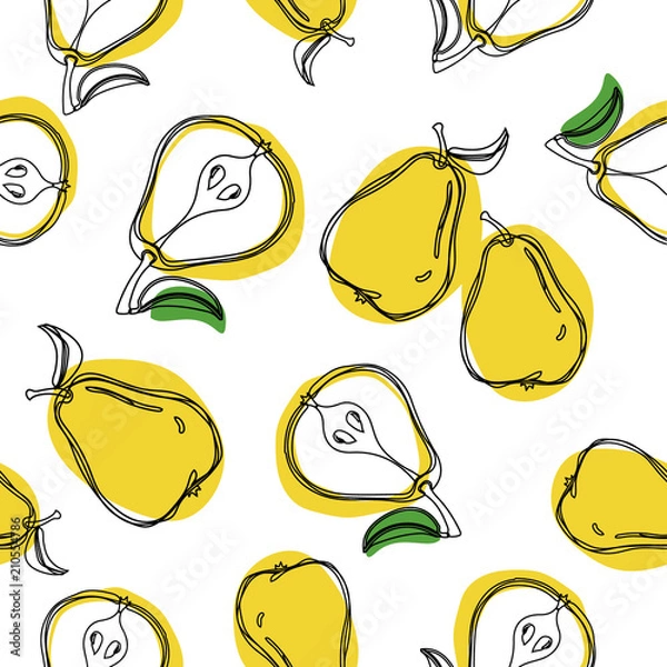 Fototapeta Pears vector seamless pattern. Fruit pattern. Half of pear and whole pear