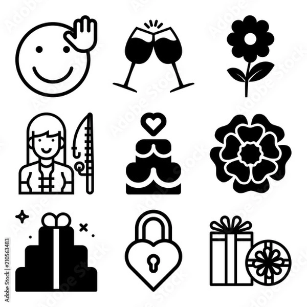 Obraz Vector icon set  about love with 9 icons related to simple, lifestyle, rusty, anniversary and sweet