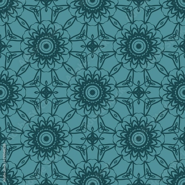 Fototapeta Decorative Square Template for Fabric Print. Azhure floral seamless pattern. Vector illustration. For fabric, bandana, carpet, shawl design.