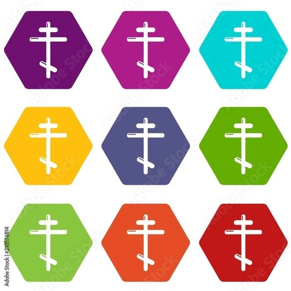 Fototapeta Orthodox cross icons 9 set coloful isolated on white for web