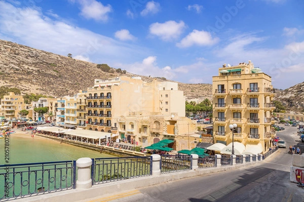 Fototapeta The island of Gozo, Malta. Tourist complex in Xlendi bay