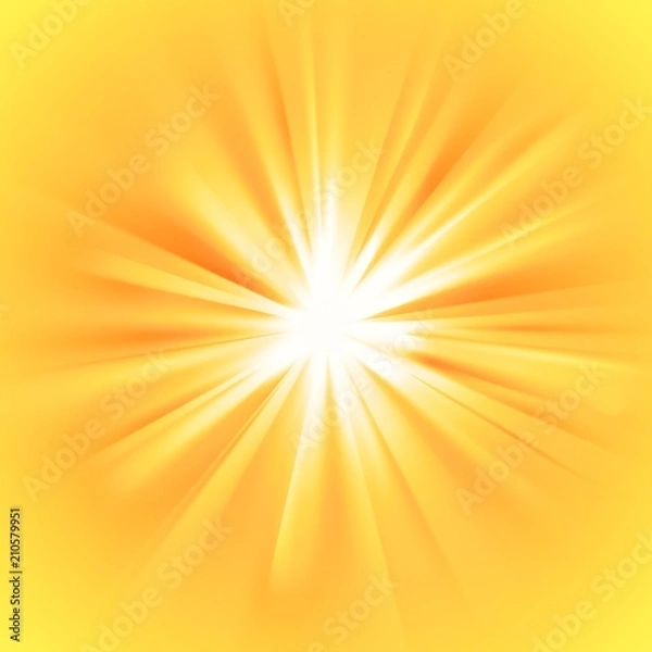 Fototapeta Yellow sun rays with orange flare