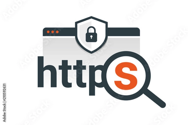 Fototapeta Data protection and internet security, https, Magnifying glass. 