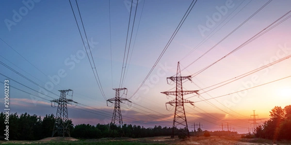 Obraz Linia napięcia. pylon na tle błękitnego nieba