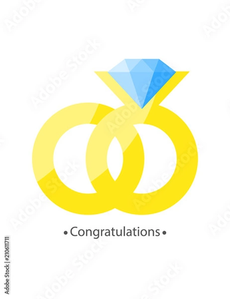 Fototapeta Simple design wedding rings with diamond. Flat design vector objects 